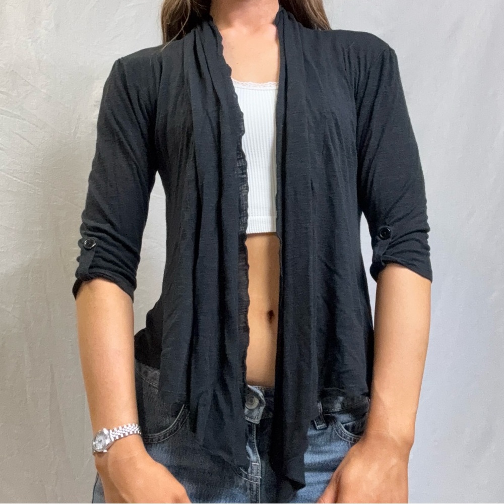 Black Open-Front Women's Lightweight Cardigan Sweater